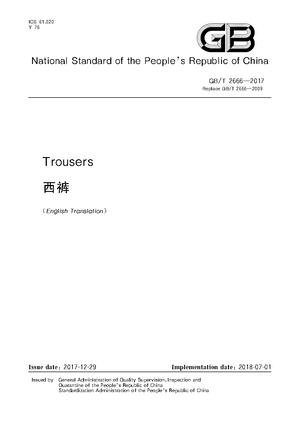 China Standard: GB/T 2666—2017 Trousers