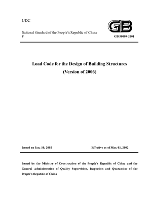 China Standard: GB 50009-2001 Load Code for the Design of Building Structures (Version of 2006)