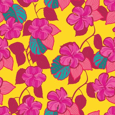 Outlined Hibiscus Hyper Fuchsia Vibrant Yellow