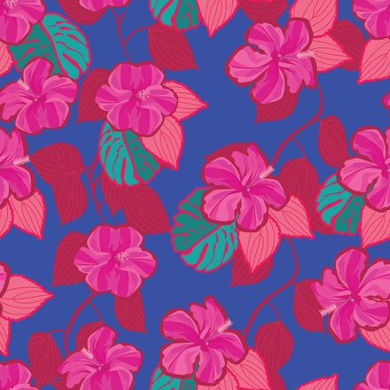 Outlined Hibiscus Hyper Fuchsia Dazzling Blue