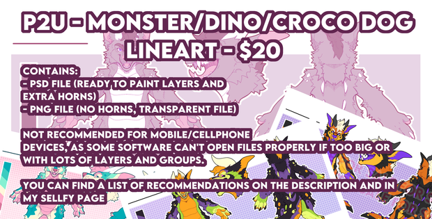P2U - Monster / Dino / Croco dog lineart