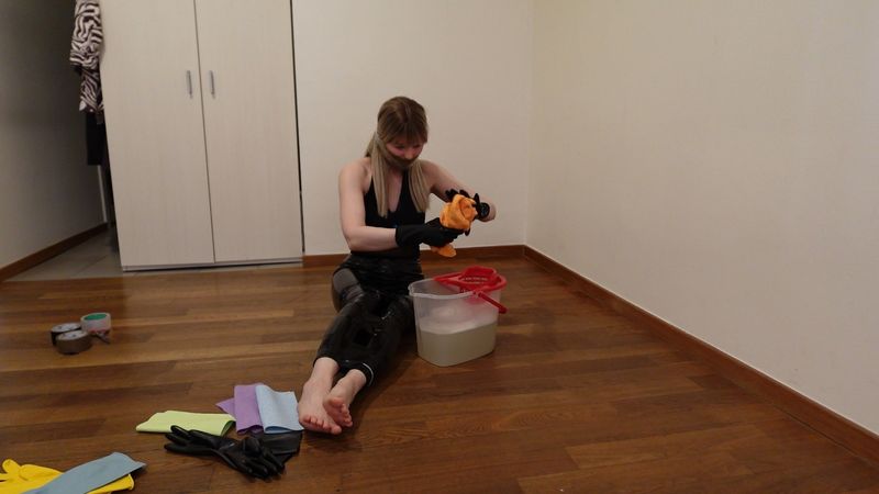 ASMR floor cleaning slave with the gag (acting)