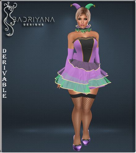 FULL MARDI GRAS DRESS, COLLAR, HEELS,HAT