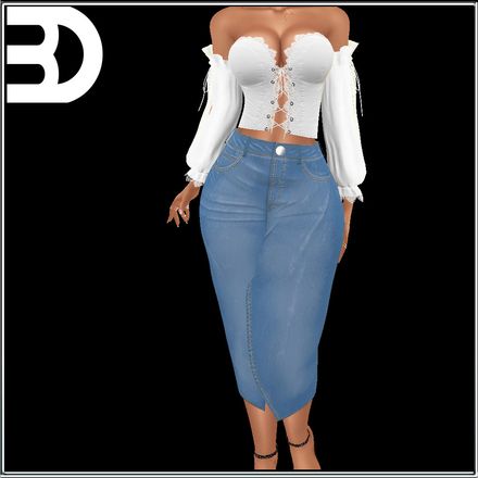 LONG DENIM SKIRT MESH