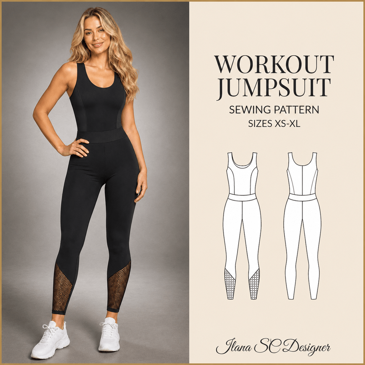 Workout Jumpsuit Sewing Pattern PDF | Athletic Bodysuit | S-XXL