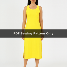 T-Shirt Dress Sewing Pattern: Sleeveless Midi Dress with Side Slits and Pocket (PDF Pattern) 