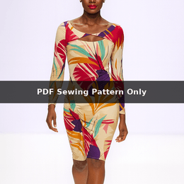 Long Sleeve Cutout Dress Sewing Pattern: Front Gathering Skirt, Bodycon Fit (PDF Pattern)