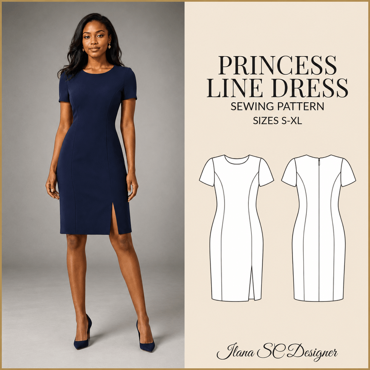 Princess Line Dress Sewing Pattern PDF | Fully Lined Dress with ...