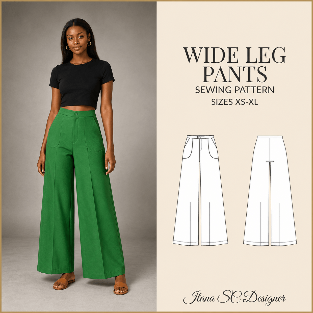 Wide-Leg Pants Sewing Pattern PDF | Palazzo Trousers | XS-XL