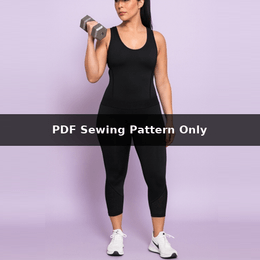 Workout Jumpsuit Sewing Pattern: Fitted One-Piece Activewear with Waistband and Mesh Detail (PDF Pat