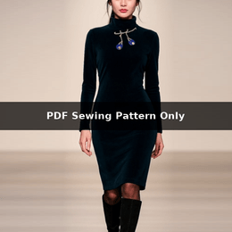 Long Sleeve Bodycon Dress Sewing Pattern: Fleece Turtleneck Midi Dress (PDF Pattern)