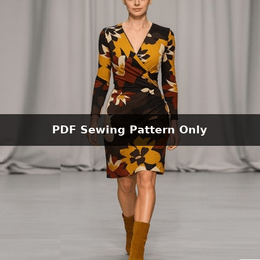 Sheath Dress Sewing Pattern: Long Sleeve Wrap Front Bodycon Dress (PDF Pattern) 