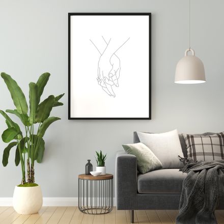 Feminine Hands Minimalist  Line Art - Black and White Printable Wall Art