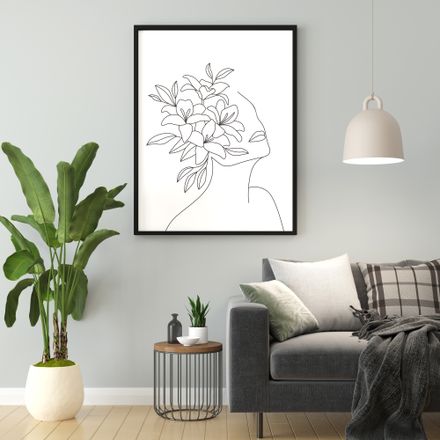 Feminine Flower Profiles Minimalist Line Art - Black and White Printable Wall Art