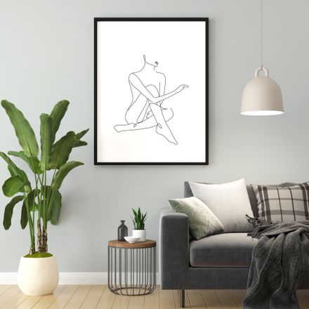Feminine Sitting Minimalist Line Art - Black and White Printable Wall Art