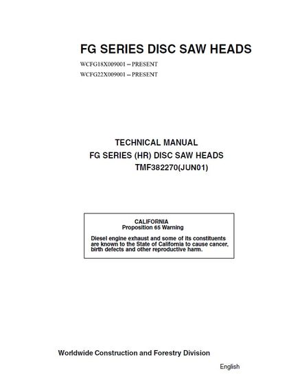 TIMBERJACK FG SERIES DISC SAW HEADS TECHNICAL SERVICE REPAIR MANUAL SN WCFG22X009001-PRESENT 