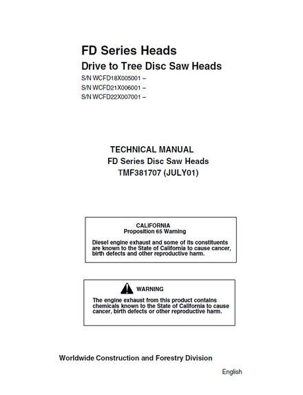 TIMBERJACK FD SERIES HEADS DRIVE TO TREE DISC SAW HEADS TECHNICAL SERVICE REPAIR MANUAL (TMF381707) 