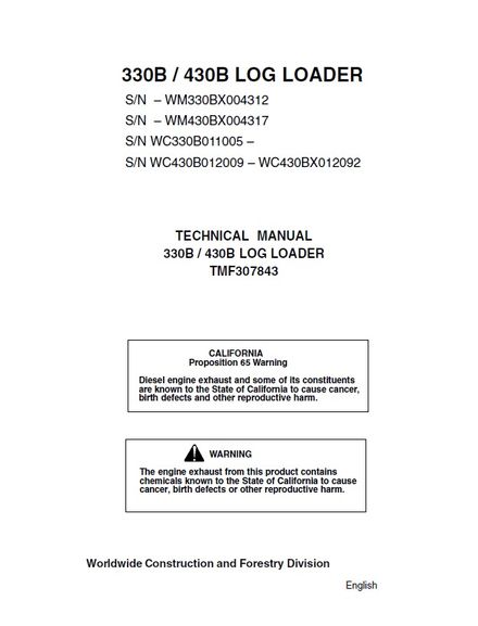 TIMBERJACK 330B 430B LOG LOADER TECHNICAL SERVICE REPAIR MANUAL (TMF307843)