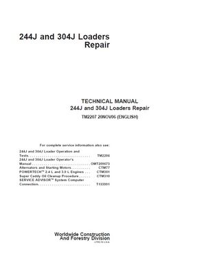 JOHN DEERE 244J 304J LOADERS TECHNICAL REPAIR MANUAL (TM2207)