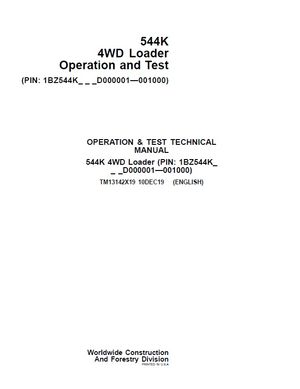 John Deere 544K 4WD Loader Operation a Test Technical Service Manual PIN 1BZ544K_ _ _D000001-001000 
