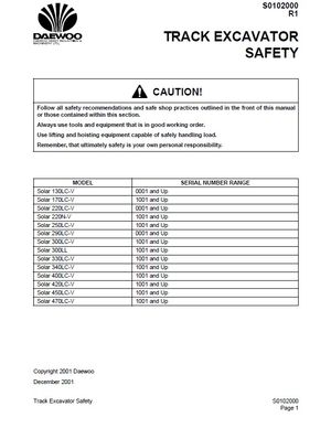 DOOSAN DAEWOO SOLAR 330LC-V EXCAVATOR SHOP SERVICE REPAIR MANUAL SN 1001 AND UP
