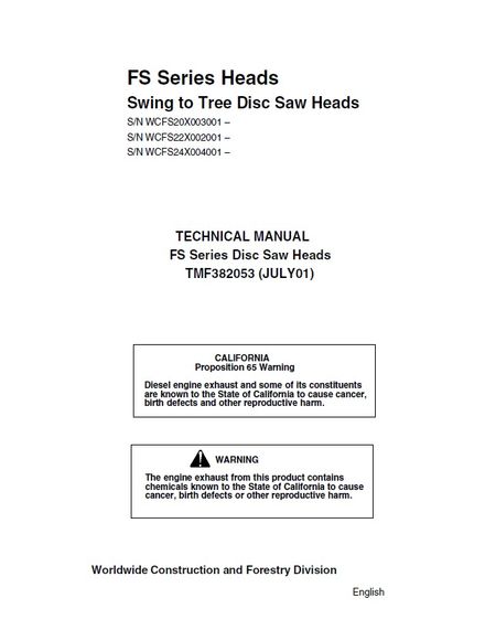 TIMBERJACK FS SERIES HEADS SWING TO TREE DISC SAW HEADS TECHNICAL SERVICE REPAIR MANUAL TMF382053