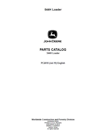 JOHN DEERE 544H WHEEL LOADER PARTS CATALOG MANUAL (PC2610