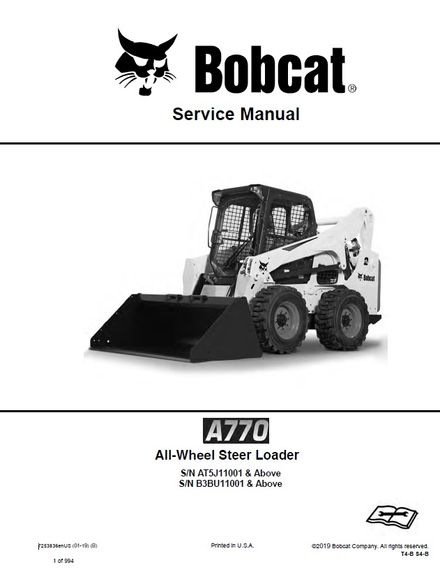 BOBCAT A770 All-Wheel Steer Loader 2019 Service repair manual SN B3BU11001 &amp; Above