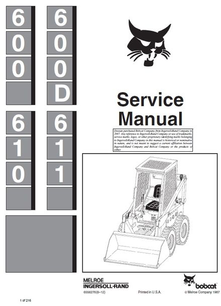 BOBCAT 600 600D 610 611 Skid Steer Loader Service repair manual (p. nb. 6556276 6-12)