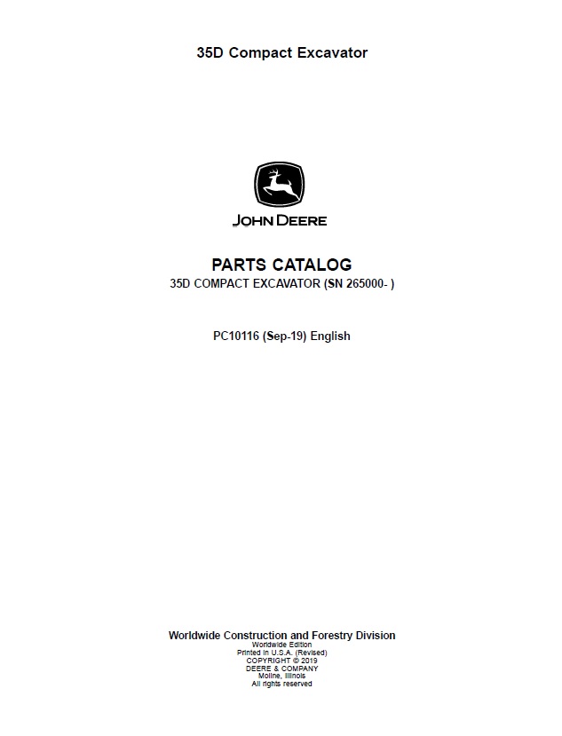 JOHN DEERE 35D COMPACT EXCAVATOR PARTS CATALOG MANUAL (PC10116)