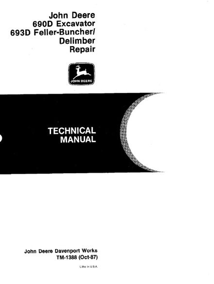 JOHN DEERE 690D EXCAVATOR TECHNICAL SERVICE REPAIR MANUAL (TM1388)