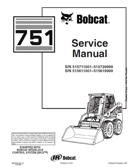 BOBCAT 751 Skid Steer Loader Service repair manual SN 515611001-515619999 (p. nb. 6900443 6-12)