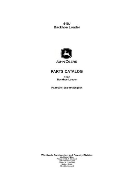 JOHN DEERE 410J BACKHOE LOADER PARTS CATALOG MANUAL (PC10070)