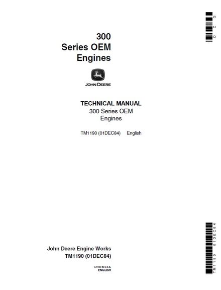 JOHN DEERE 300 ENGINE OEM SERIES TECHNICAL SERVICE REPAIR MANUAL (TM1190)