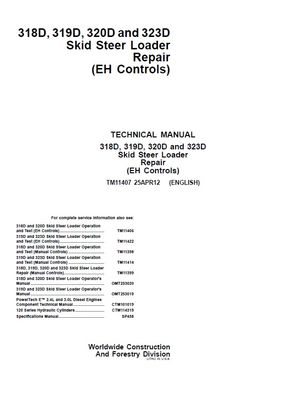 JOHN DEERE 318D, 319D, 320D, 323D SKID STEER LOADER EH CONTROLS TECHNICAL REPAIR MANUAL (TM11407)