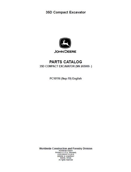 JOHN DEERE 35D COMPACT EXCAVATOR PARTS CATALOG MANUAL (PC10116)
