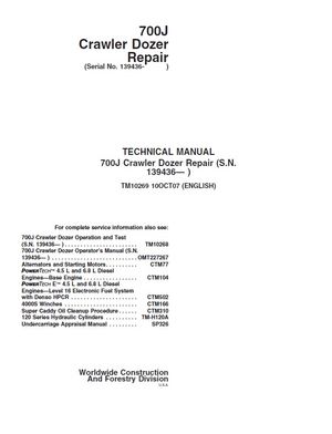 JOHN DEERE 700J Crawler Dozer Repair TECHNICAL MANUAL (TM10269) 