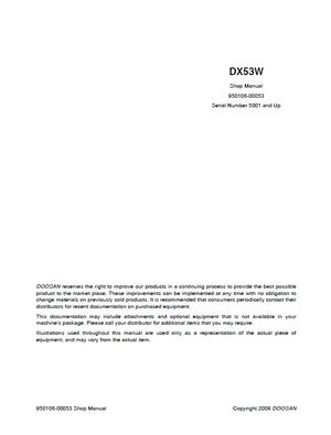 DOOSAN DX53W WHEELED EXCAVATOR SERVICE REPAIR MANUAL SN 5001 AND UP