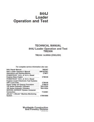 JOHN DEERE 844J LOADER OPERATION AND TEST MANUAL (TM2306)