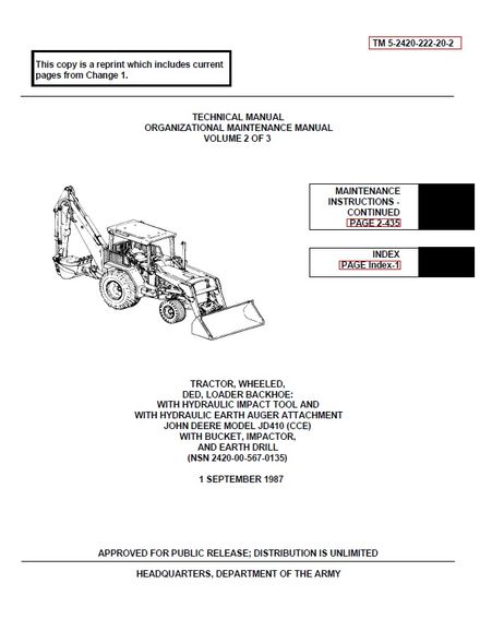 JOHN DEERE JD410 BACKHOE LOADER TECHNICAL REPAIR MANUAL VOL. 2 (TM 5-2420-222-20-2)