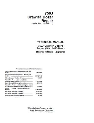 JOHN DEERE 750J Crawler Dozer TECHNICAL MANUAL (TM10295)