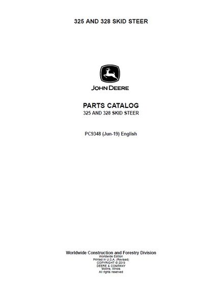 JOHN DEERE 325, 328 SKID STEER LOADER PARTS CATALOG MANUAL (PC9348)