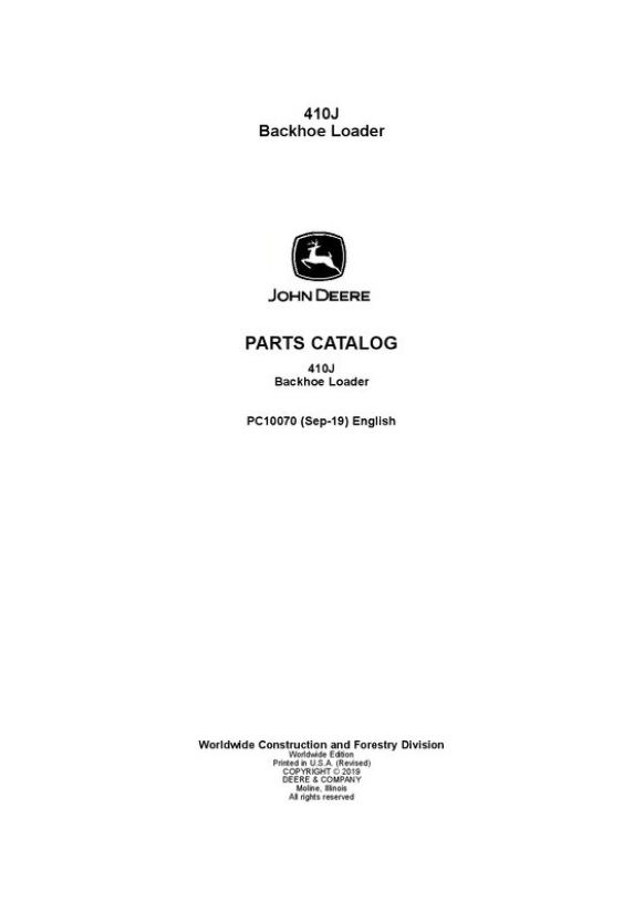 JOHN DEERE 410J BACKHOE LOADER PARTS CATALOG MANUAL (PC10070)