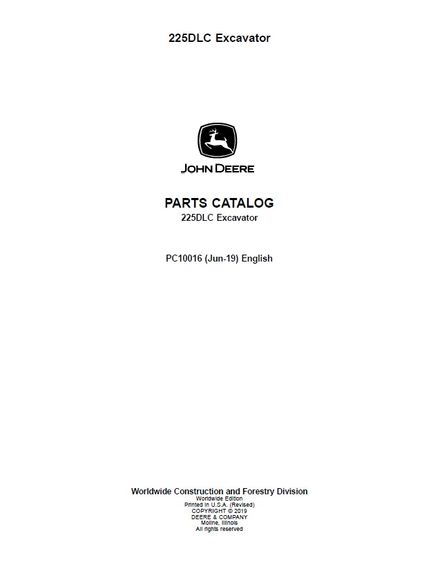 JOHN DEERE 225DLC EXCAVATOR PARTS CATALOG MANUAL (PC10016)