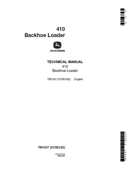 JOHN DEERE 410 BACKHOE LOADER TECHNICAL SERVICE REPAIR MANUAL (TM1037)
