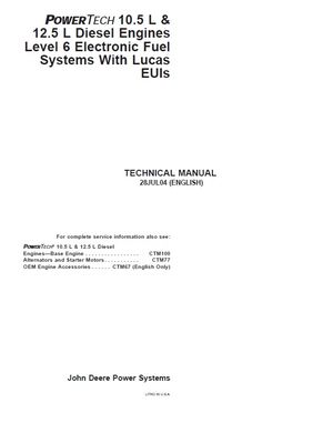 JOHN DEERE PowerTech 10.5L 12.5L Diesel Engines LVL6 Lucas EUIs COMPONENT TECHNICAL MANUAL (CTM188)