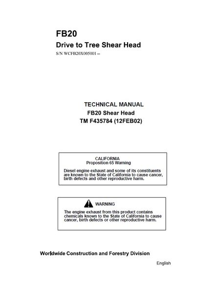 JOHN DEERE FB20 DRIVE TO TREE SHEAR HEAD TECHNICAL SERVICE REPAIR MANUAL (TMF435784)