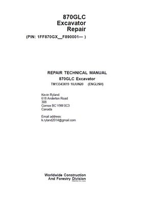 JOHN DEERE 870GLC EXCAVATOR TECHNICAL REPAIR MANUAL (TM13343X19) PIN 1FF870GX__F890001-