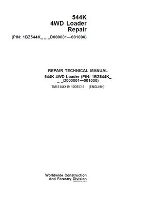 John Deere 544K 4WD Loader Repair technical Service Manual SN D000001-D001000 (TM13144X19)