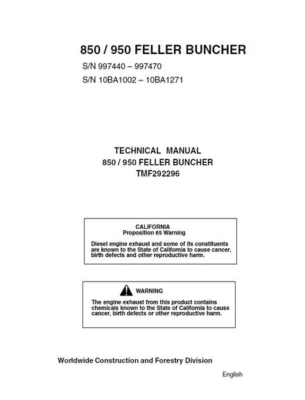 TIMBERJACK 850 950 FELLER BUNCHER TECHNICAL SERVICE REPAIR MANUAL (TMF292296)